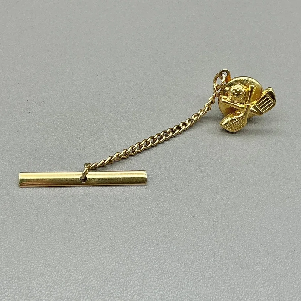 Vintage Gold Tone Golf Tie Pin Tie Tack Chain Bar Men's Novelty Accessory